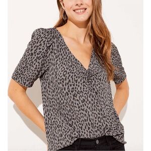 LOFT Leopard Print Short Sleeve V-Neck Blouse - Size Medium - NWT